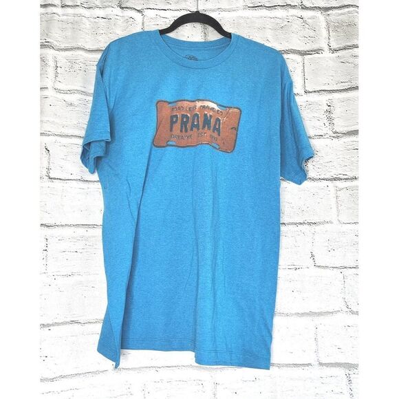 Prana Blue Men's Large Short-sleeved Shirt Graphic Cotton Tee Casual - Picture 1 of 5